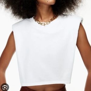 Artzia Babaton white shoulder pad cropped t shirt
